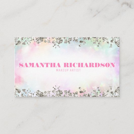 Elegant Rainbow Holografisch Iriserend Zilver Chic Visitekaartje (Voorkant)