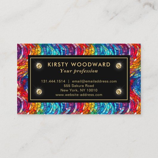 Elegant Rainbow Jewel Tone Mozaïek Glas Patroon Visitekaartje (Achterkant)