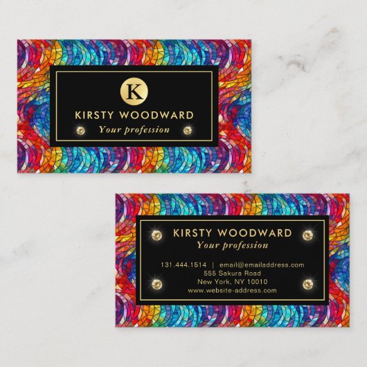 Elegant Rainbow Jewel Tone Mozaïek Glas Patroon Visitekaartje (Voorkant / Achterkant)