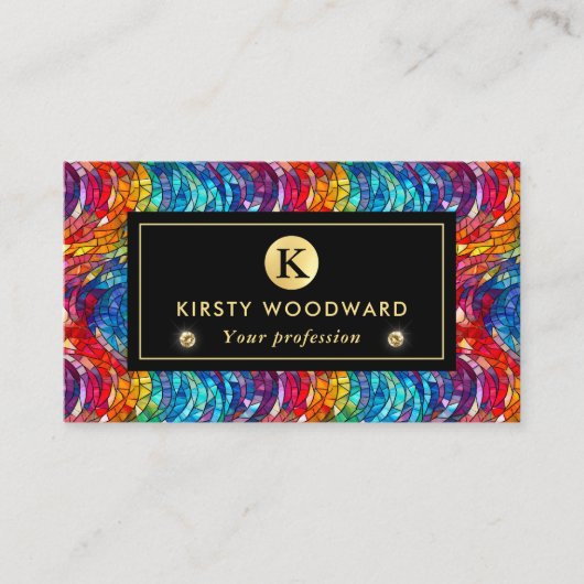 Elegant Rainbow Jewel Tone Mozaïek Glas Patroon Visitekaartje (Voorkant)