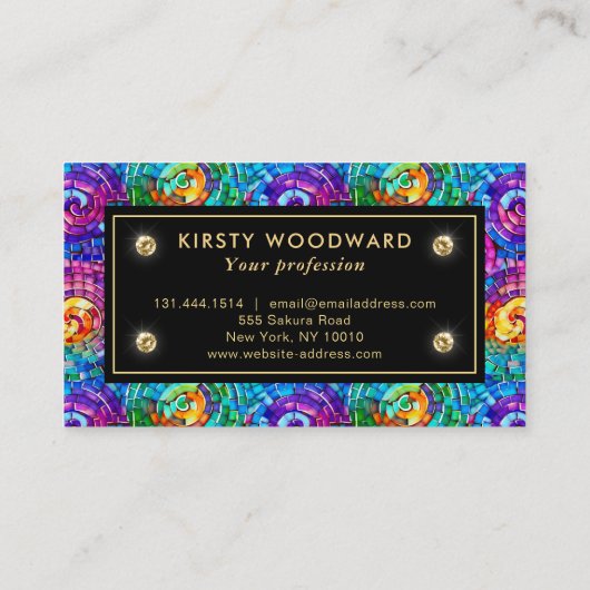 Elegant Rainbow Jewel Tone Mozaïek Glas Patroon Visitekaartje (Achterkant)