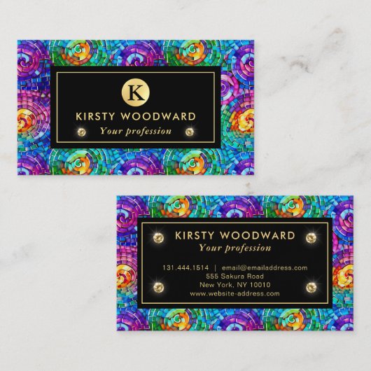 Elegant Rainbow Jewel Tone Mozaïek Glas Patroon Visitekaartje (Voorkant / Achterkant)