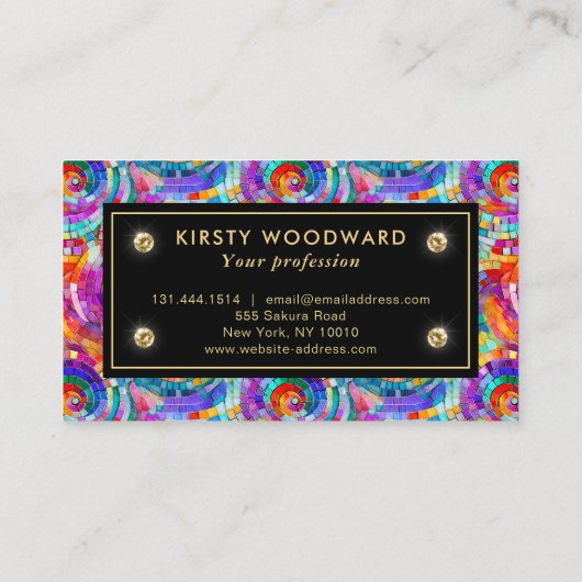 Elegant Rainbow Jewel Tone Mozaïek Glas Patroon Visitekaartje (Achterkant)