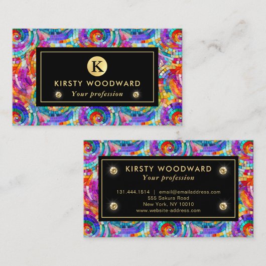 Elegant Rainbow Jewel Tone Mozaïek Glas Patroon Visitekaartje (Voorkant / Achterkant)