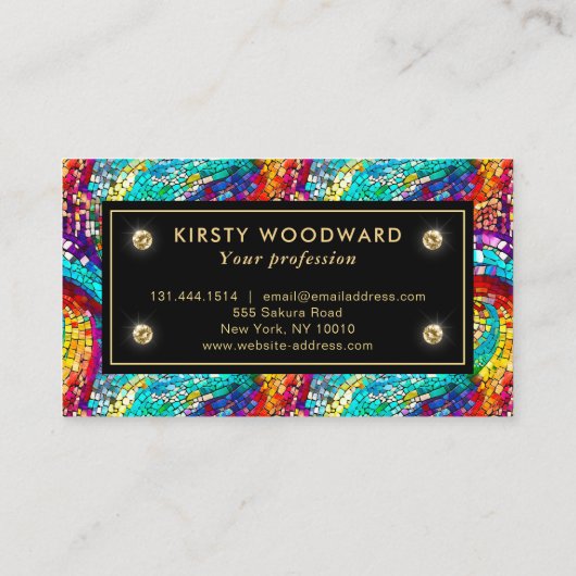 Elegant Rainbow Jewel Tone Mozaïek Glas Patroon Visitekaartje (Achterkant)