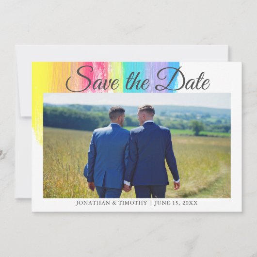 Elegant Rainbow LGBTQ Verloving Foto QR Code Save The Date (Voorkant)