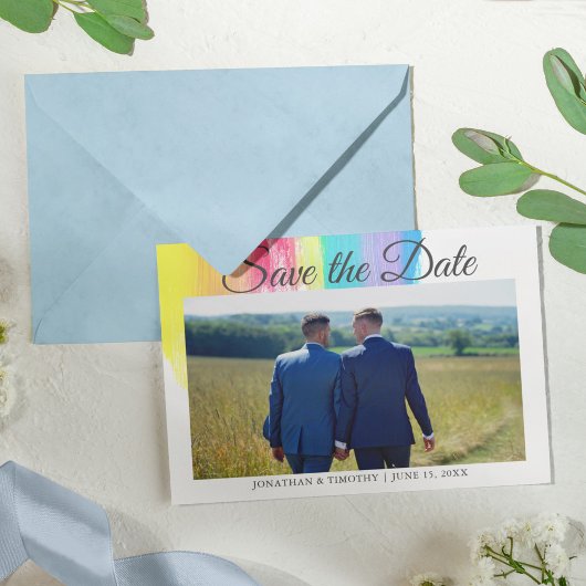 Elegant Rainbow LGBTQ Verloving Foto QR Code Save The Date
