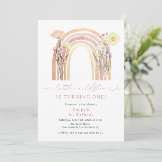 Elegant Rainbow Little Wildflower 1e verjaardag Kaart (Staand voorkant)