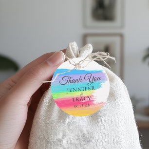 Elegant Rainbow Monogram LGBTQ Weddenschap Bedankt Bedankjes Labels