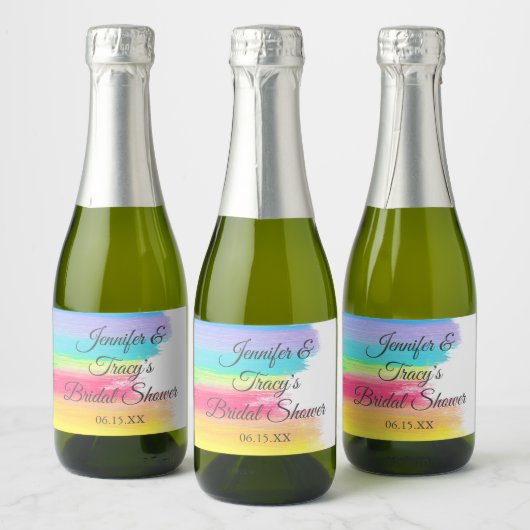 Elegant Rainbow Personalized Bridal Shower Mini Sparkling Wijnetiket (Flessen)