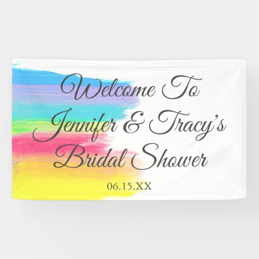 Elegant Rainbow Personalized Lesbian Bridal Shower Spandoek (Horizontaal)