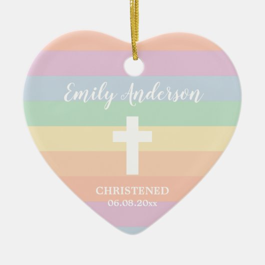 Elegant Rainbow Stripes Christening Baptisme Keramisch Ornament (Voorkant)