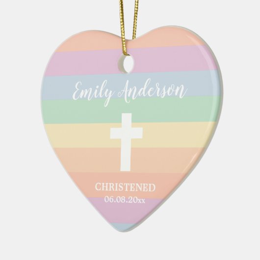 Elegant Rainbow Stripes Christening Baptisme Keramisch Ornament (Links)