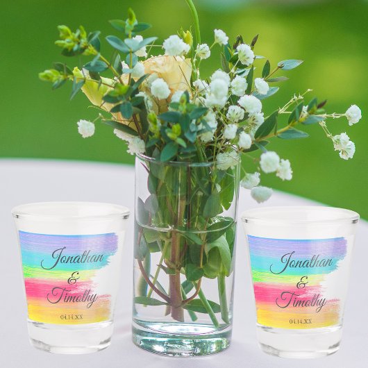 Elegant Rainbow Waterverf Aangepaste LGBTQ-bruilof Shot Glas