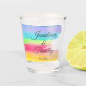 Elegant Rainbow Waterverf Aangepaste LGBTQ-bruilof Shot Glas (Voorkant)