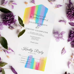 Elegant Rainbow Waterverf Gay Pride Wedding All I All In One Uitnodiging