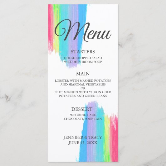 Elegant Rainbow Waterverf LGBTQ Weddenschap Menu (Voorkant)
