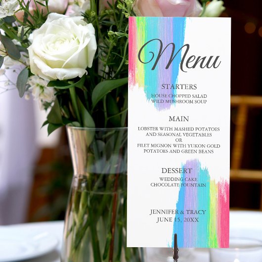 Elegant Rainbow Waterverf LGBTQ Weddenschap Menu