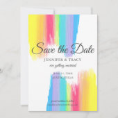 Elegant Rainbow Waterverf LGBTQ Wedding Lavendar Save The Date (Voorkant)