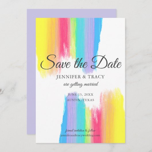 Elegant Rainbow Waterverf LGBTQ Wedding Lavendar Save The Date (Voorkant / Achterkant)