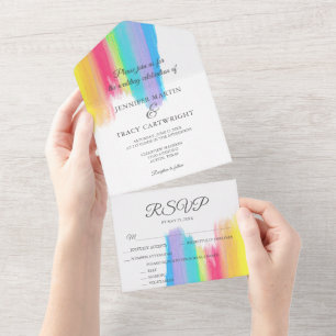 Elegant Rainbow Waterverf LGBTQ Wedding & RSVP All In One Uitnodiging