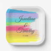 Elegant Rainbow Waterverf Moderne LGBTQ Weddenscha Papieren Bordje (Voorkant)
