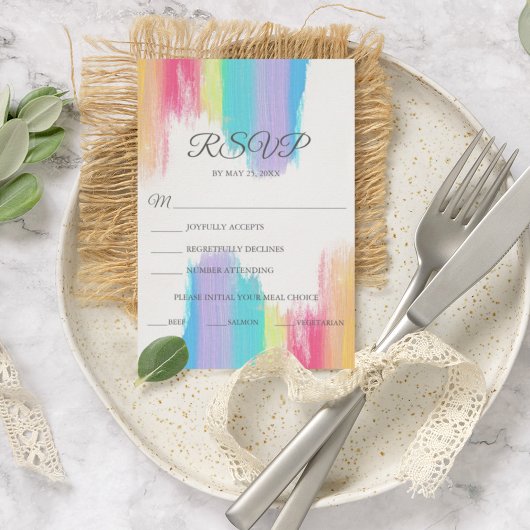 Elegant Rainbow Waterverf Wedding Meal Choice RSVP Kaartje