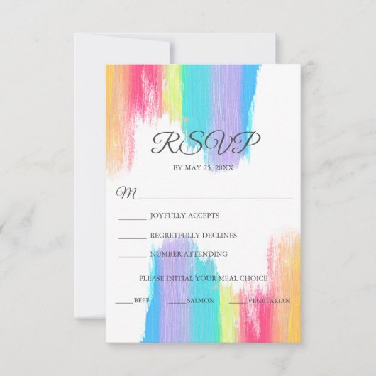 Elegant Rainbow Waterverf Wedding Meal Choice RSVP Kaartje (Voorkant)