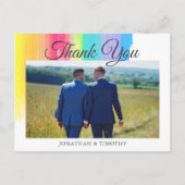 Elegant Rainbow Wedding Foto LGBTQ Hartelijk dank Briefkaart (Voorkant)