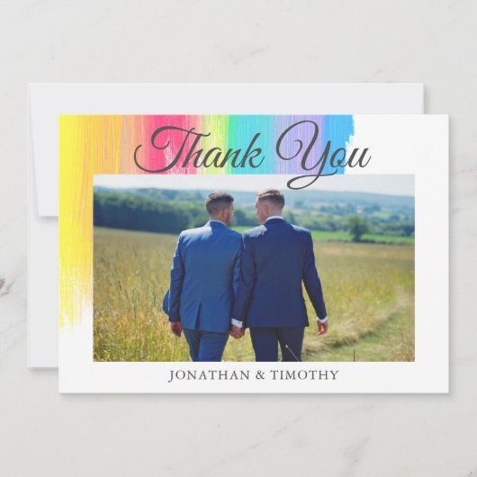 Elegant Rainbow Wedding Photo LGBTQ Couple Bedankkaart (Voorkant)