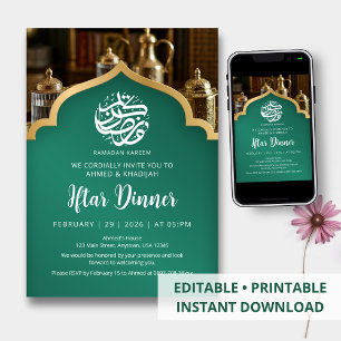 Elegant Ramadan Iftar-diner groene gouden boog Kaart