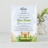 Elegant Ramadan Iftar Invitation with Green Mosque Kaart (Staand voorkant)