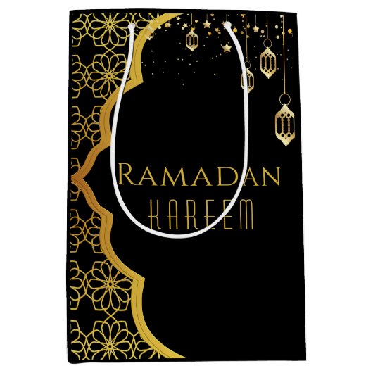 Elegant Ramadan Kareem Black Gold Medium Gift Bag Medium Cadeauzakje (Voorkant)
