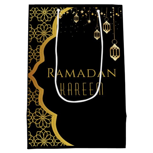 Elegant Ramadan Kareem Black Gold Medium Gift Bag Medium Cadeauzakje (Achterkant)