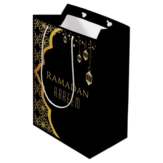 Elegant Ramadan Kareem Black Gold Medium Gift Bag Medium Cadeauzakje (Achterkant Gekanteld)