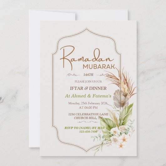Elegant Ramadan Mubarak Iftar & Dinner Invitation Kaart (Voorkant)