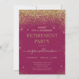 Elegant Rasbesry Gold Glitter Retirement Party Kaart
