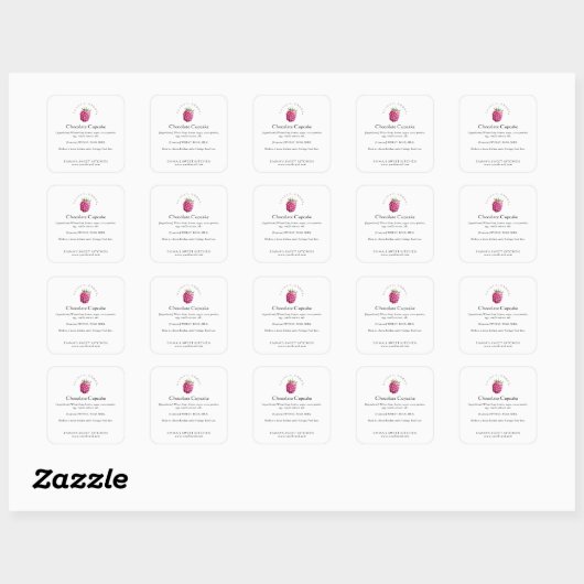 Elegant Raspberry Bakery Ingredient Vierkante Sticker (Vel)
