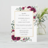 Elegant Raspberry Blush Roze Ivoor Bloemen Bruilof Kaart (Staand voorkant)