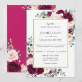 Elegant Raspberry Blush Roze Ivoor Bloemen Bruilof Kaart (Voorkant / Achterkant)
