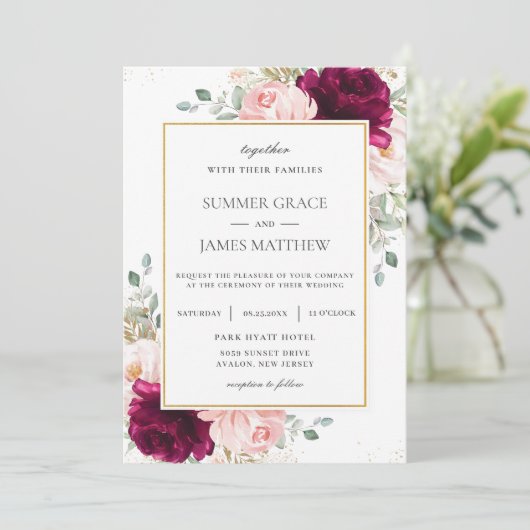 Elegant Raspberry Blush Roze Rose Bloemen Bruiloft Kaart (Staand voorkant)