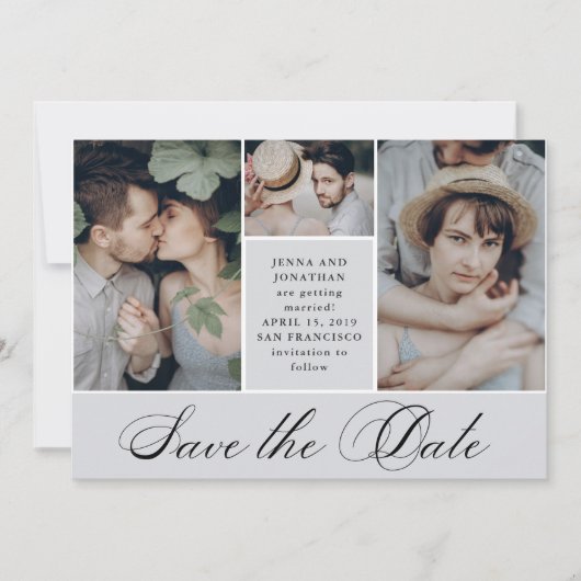 Elegant raster | 4 Foto Wedding Save the Date (Voorkant)