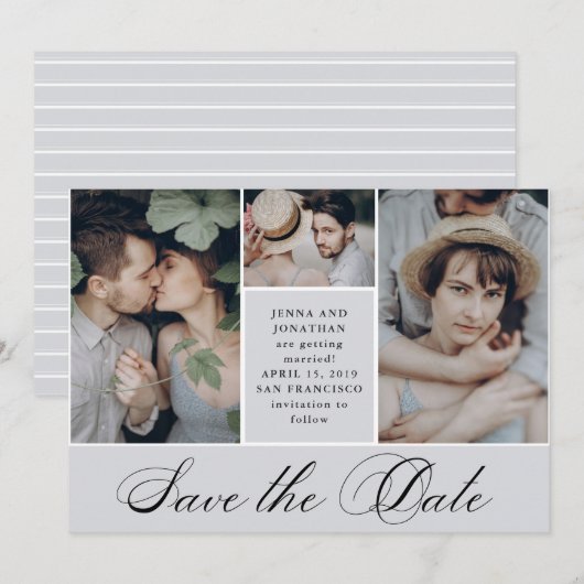Elegant raster | 4 Foto Wedding Save the Date (Voorkant / Achterkant)