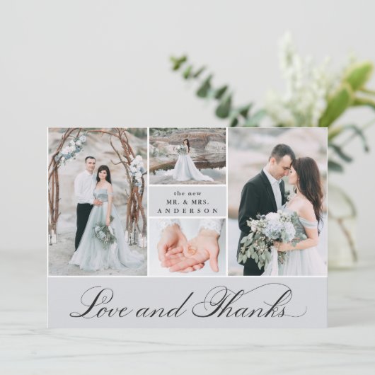Elegant raster | 4 Fotobruiloft Hartelijk dank Bedankkaart (Staand voorkant)