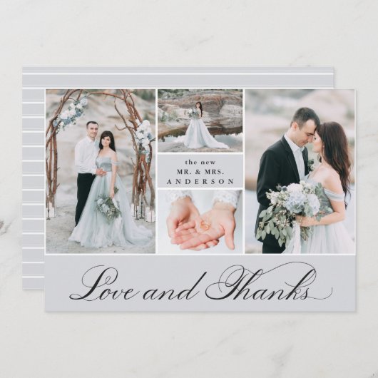 Elegant raster | 4 Fotobruiloft Hartelijk dank Bedankkaart (Voorkant / Achterkant)