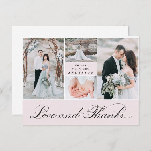 Elegant raster | 4 Fotobruiloft Hartelijk dank Briefkaart (Voorkant / Achterkant)