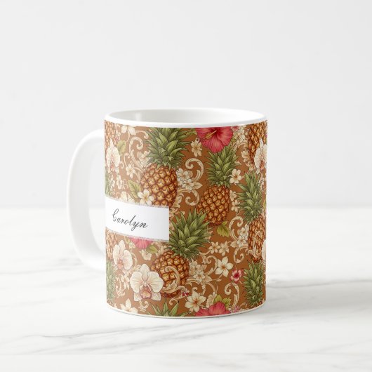 Elegant Reagens Tropical Floral Pineapple Custom Koffiemok (Voorkant links)