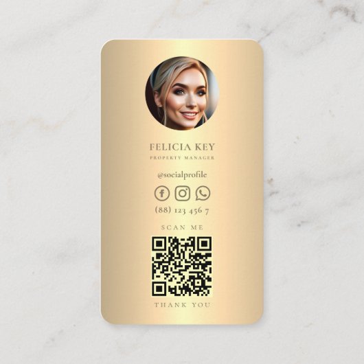 Elegant Real Estate Agent QR Gold Visitekaartje (Achterkant)