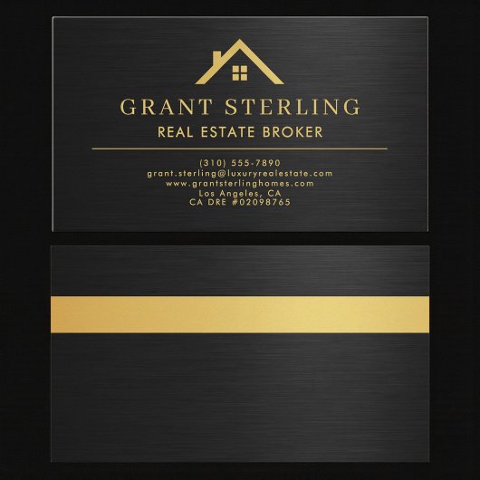 Elegant Real Estate Broker Metallic Black Gold  Visitekaartje