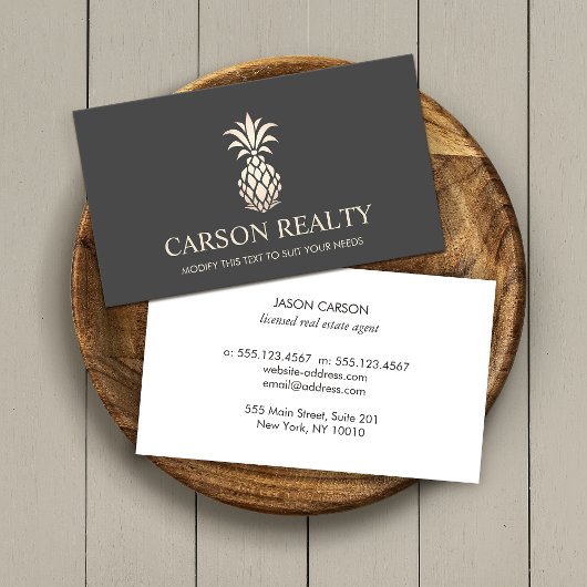 Elegant Real Estate Pineapple Logo Visitekaartje